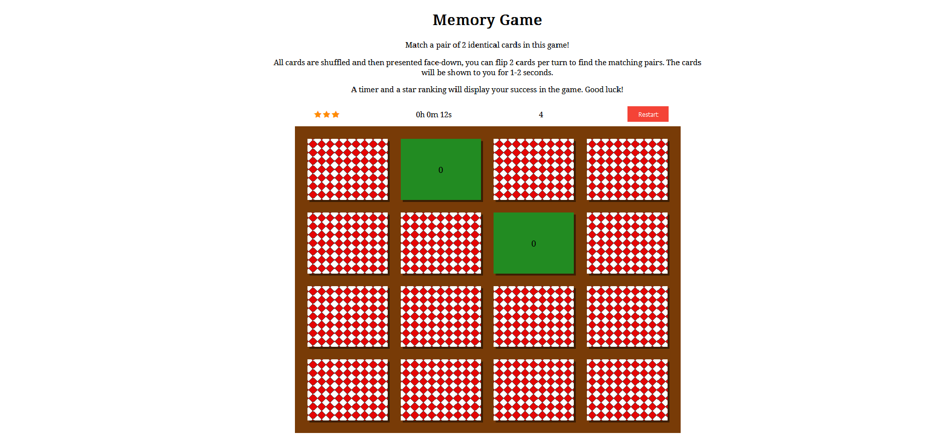 Screenshot of my Memory Game